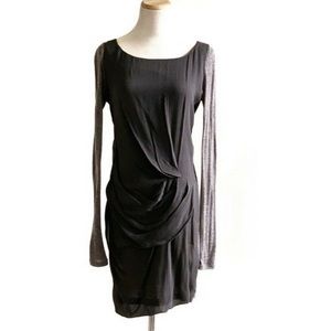 Elizabeth & James Black Long Sleeves Ruched Silk Knit Dress Sz 8 Olsens the Row